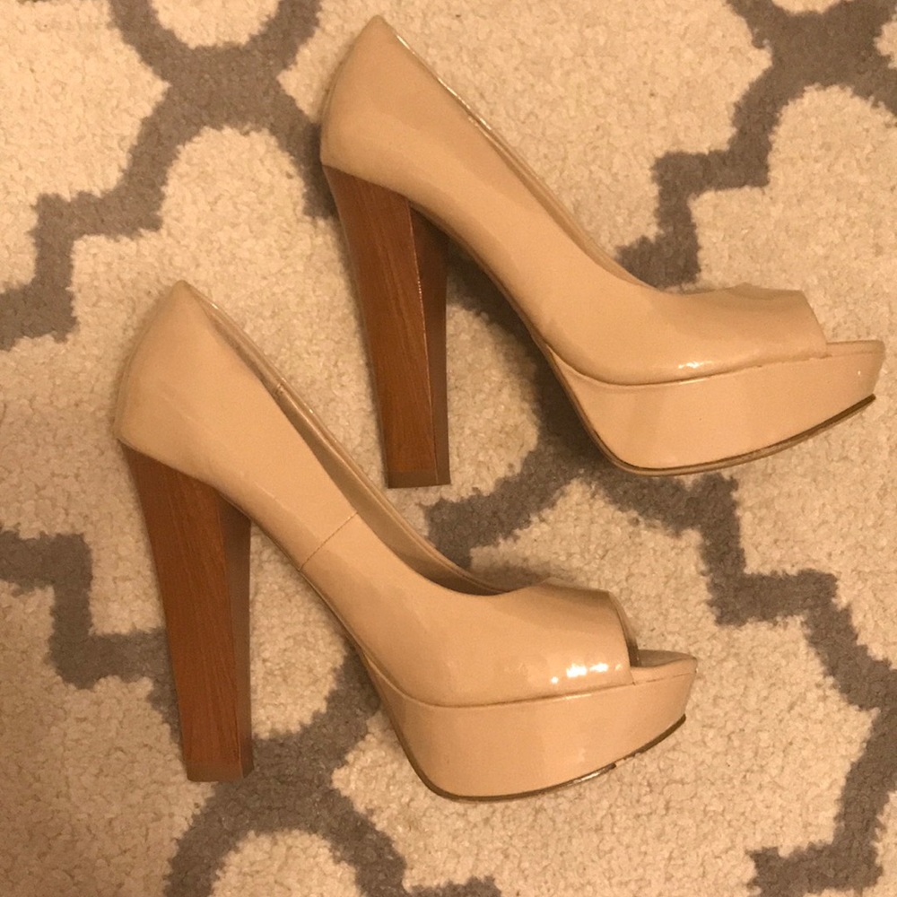 City Streets Nude Patent Leather Heels